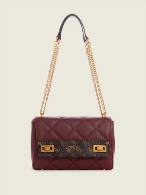 Women's Guess Katey Quilted Shoulder Bags Burgundy Multicolor | 8650-YLABX