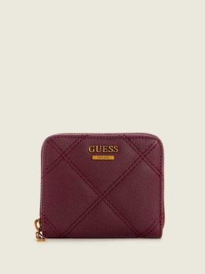 Women's Guess Katey Small Zip-Around Wallets Burgundy Multicolor | 2578-UXBAH