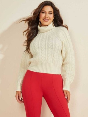 Women's Guess Lala Comfort Cashmere Sweaters White | 3954-NFOUJ