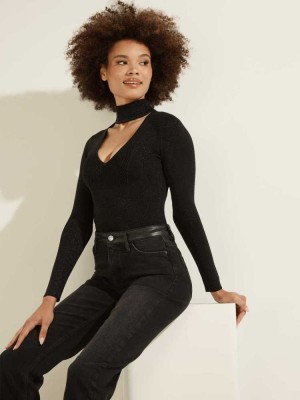 Women's Guess Lexie Lurex Cutout Sweaters Black Multicolor | 6790-MZNWP