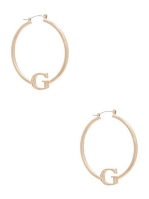 Women's Guess Logo Hoop Earrings Gold | 1048-XOKVD