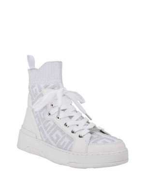 Women's Guess Manney Knit Logo High-Top Sneakers White Multicolor | 4176-ILQUT