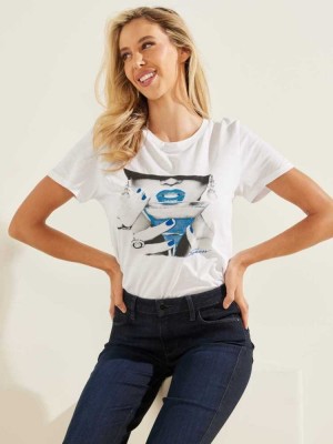 Women's Guess Martini Girl Easy T-Shirts White | 6570-LHSIE