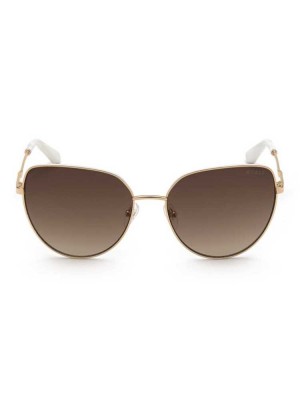 Women's Guess Metal Cat-Eye Sunglasses Rose Gold | 4693-QHDKV