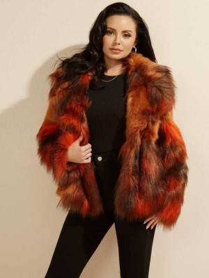 Women's Guess Molly Faux-Fur Jackets Orange Grey | 0498-VXDAO