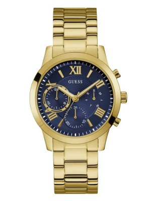 Women's Guess Navy and Gold-Tone Chronograph Watches Gold | 9680-IHBTZ