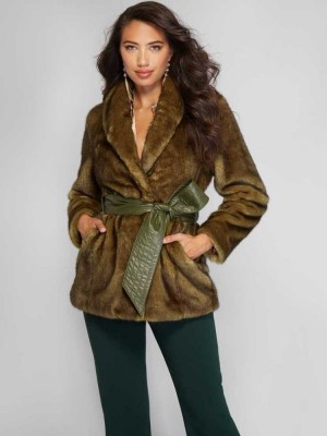 Women's Guess Olaia Faux-Fur Coats Wash | 0186-BMAOL