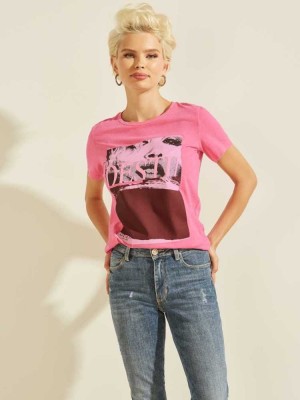 Women's Guess Olaria Graphic T-Shirts Pink | 1705-ZSUYA