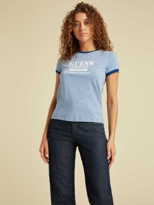 Women's Guess Originals Heather Ringer T-Shirts Blue | 8637-PAMQG