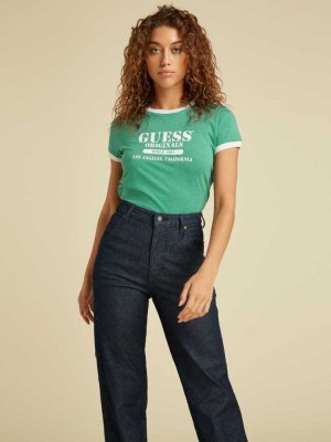Women's Guess Originals Heather Ringer T-Shirts Green | 2104-TFMPW