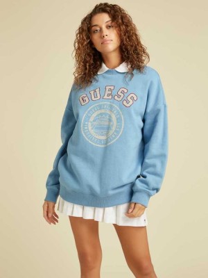 Women's Guess Originals Oversized Pullover Sweatshirt Blue | 7986-VIEON