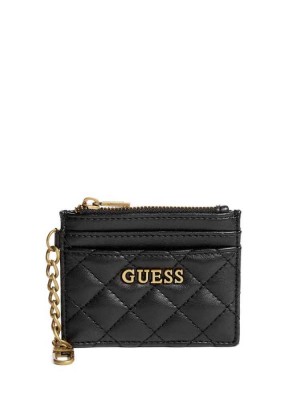 Women's Guess Quilted Card Holder Wallets Black | 4607-XENFZ