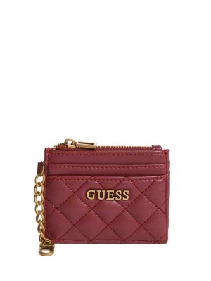 Women's Guess Quilted Card Holder Wallets Burgundy | 1369-JNWFV