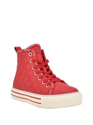 Women's Guess Quilted High-Top Sneakers Red Multicolor | 6214-MHYRQ