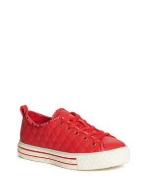 Women's Guess Quilted Low-Top Sneakers Red Multicolor | 3052-WQCBF
