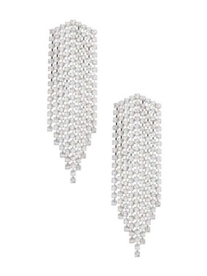 Women's Guess Rhinestone Fringe Earrings Silver | 8376-JNIML
