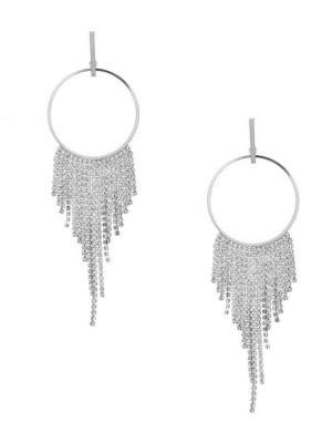 Women's Guess Rhinestone Fringe Hoop Earrings Silver | 4816-FWXLS