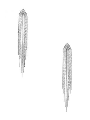 Women's Guess Rhinestone Fringe Linear Earrings Silver | 3078-ZQVTA