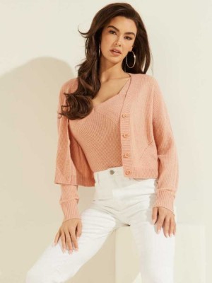 Women's Guess Serena Cable Knit Cardigan Rose | 9568-BWCPJ