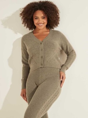 Women's Guess Serena Cable Knit Cardigan Green | 8312-GEIRC