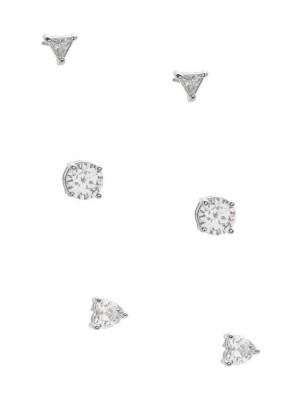 Women's Guess Silver-Tone Cubic Zirconia Stud Set Earrings Silver | 7962-KWYQR
