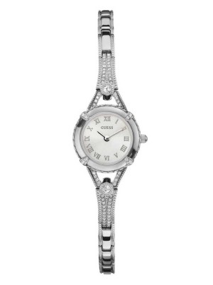 Women's Guess Silver-Tone Petite Crystal Watches Silver | 0712-VYPDX