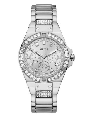 Women's Guess Silver-Tone and Crystal Multifunction Watches Multicolor | 8163-OWTJK