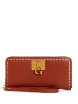 Women's Guess Stephi Large Zip-Around Wallets Burgundy | 7960-MIEUK