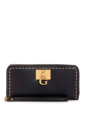 Women's Guess Stephi Large Zip-Around Wallets Black | 6741-PNJAC