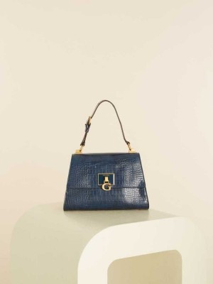 Women's Guess Stephi Top-Handle Flap Crossbodies Blue | 0479-UOXLW