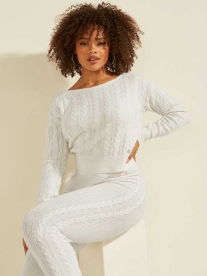 Women's Guess Tanya Cable Knit Sweaters Cream White | 9621-CAQML