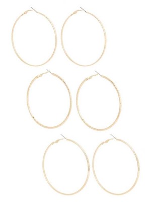 Women's Guess Textured Gold-Tone Hoop Set Earrings Gold | 4915-UFVDB