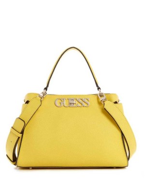 Women's Guess Uptown Chic Turnlock Satchels Yellow | 0924-NXADC