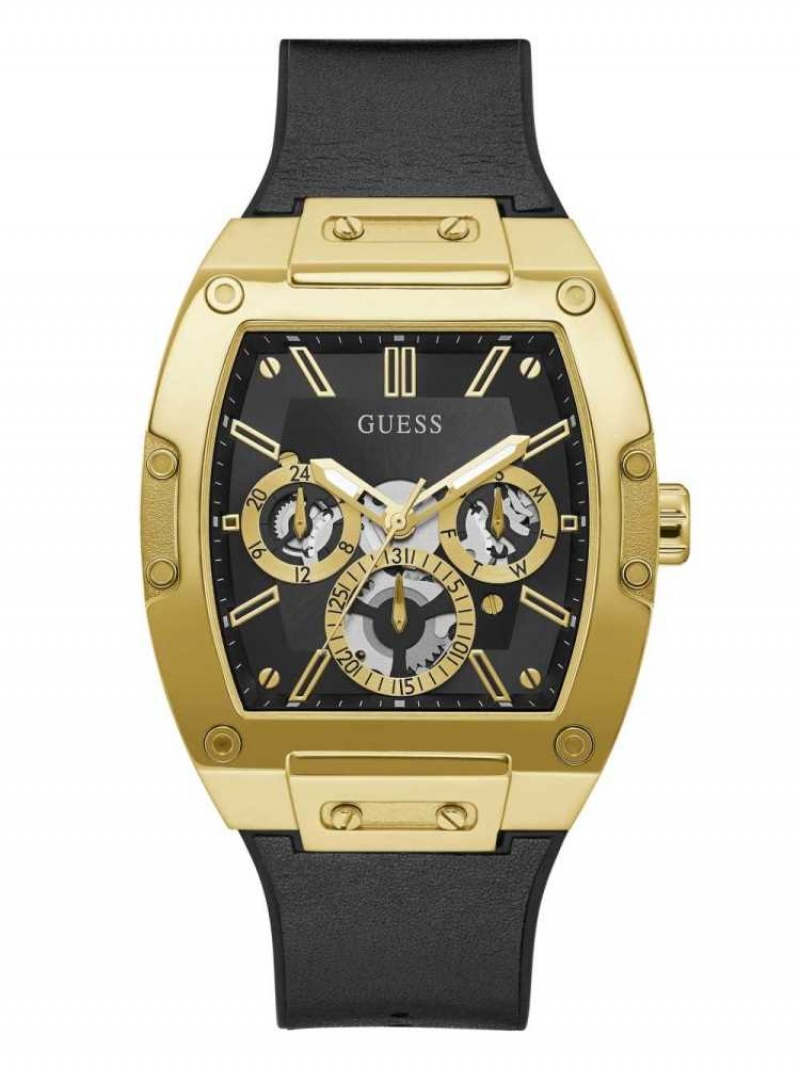 Men\'s Guess Black And Gold-Tone Square Multifunction Watches Multicolor | 2086-XHRDT
