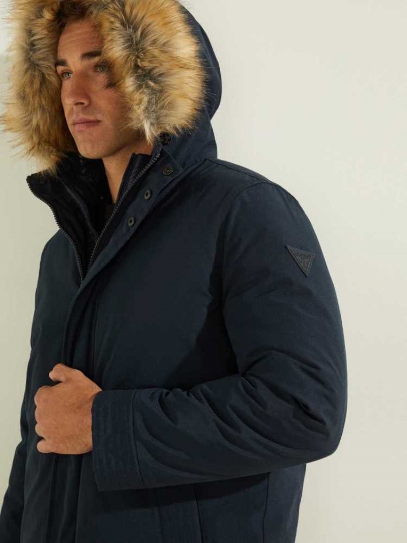 Men's Guess Brian Faux-Fur Hooded Coats Deep Multicolor | 6271-DQSFU