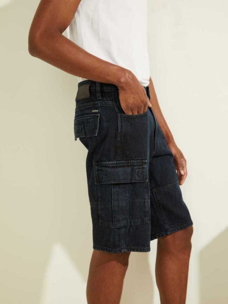 Men's Guess Denim Cargo Shorts Indigo | 4029-KITNJ