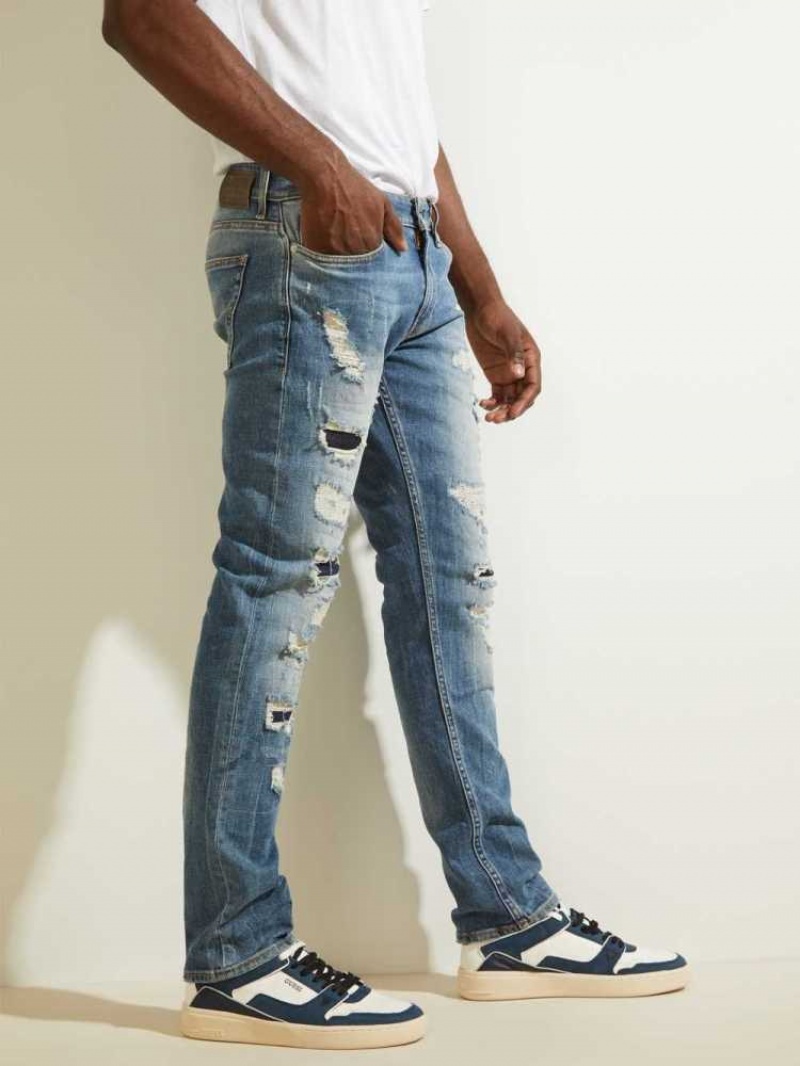 Men's Guess Destroyed Utility Patch Jeans Wash | 2451-GNXUO