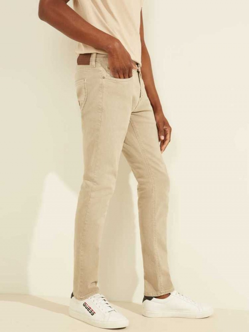 Men's Guess Dyed Skinny Jeans Khaki | 0293-XBGNW