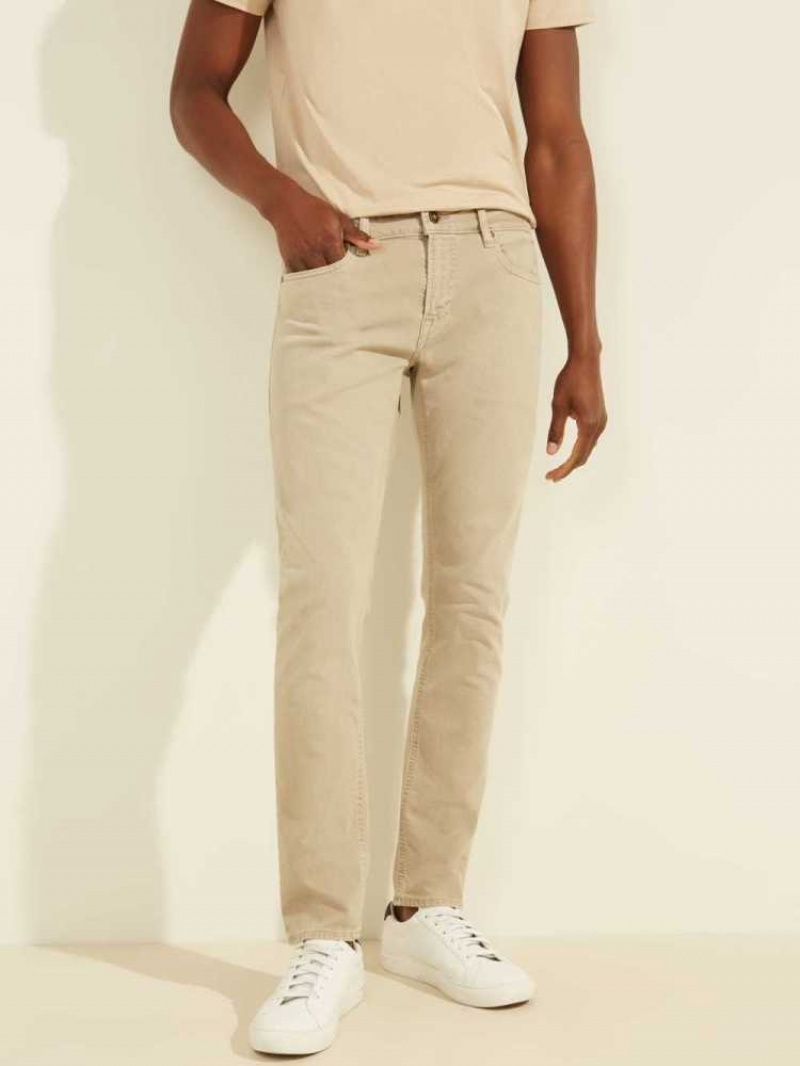 Men\'s Guess Dyed Skinny Jeans Khaki | 0293-XBGNW