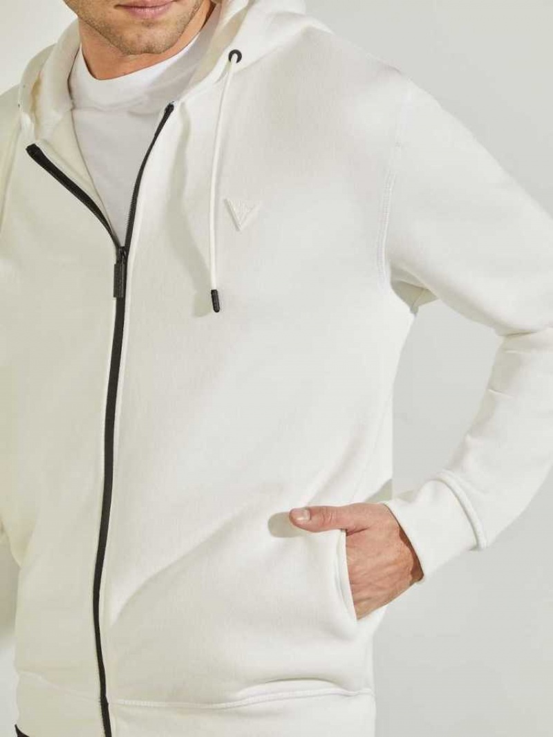 Men's Guess Eco Aldwin Zip-Up Sweatshirt White | 3980-BIPUD