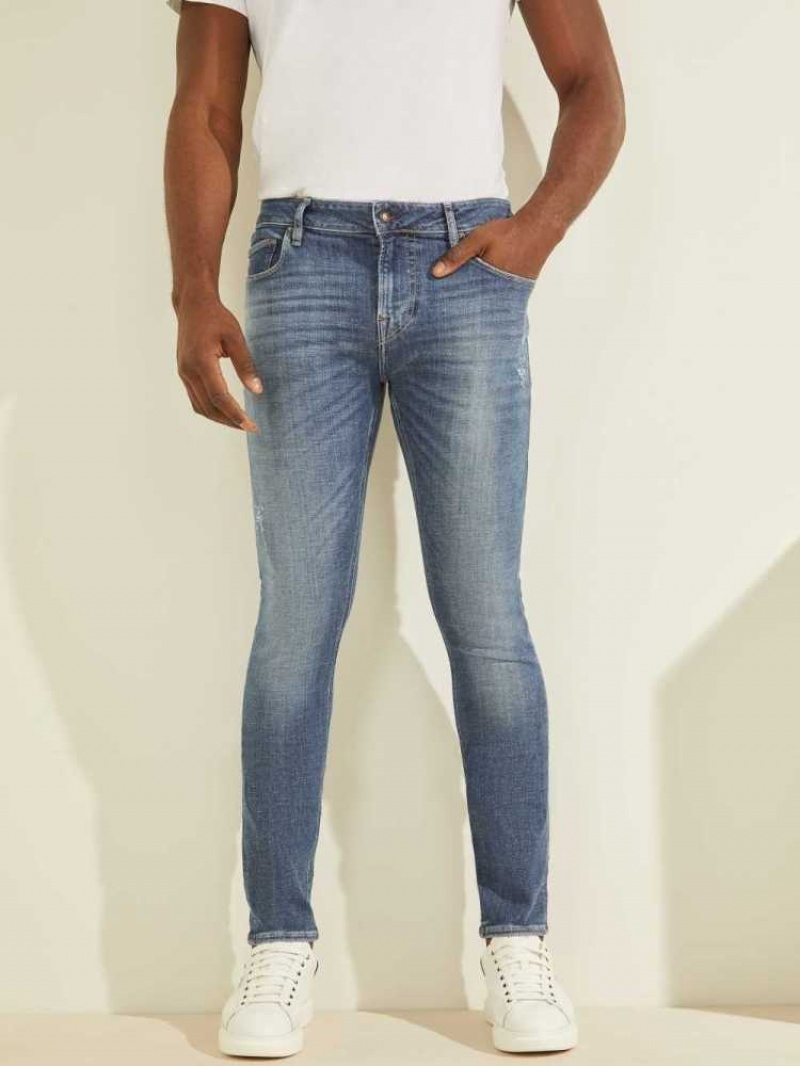 Men\'s Guess Eco Chris Skinny Jeans Blue White | 2396-DMBSH