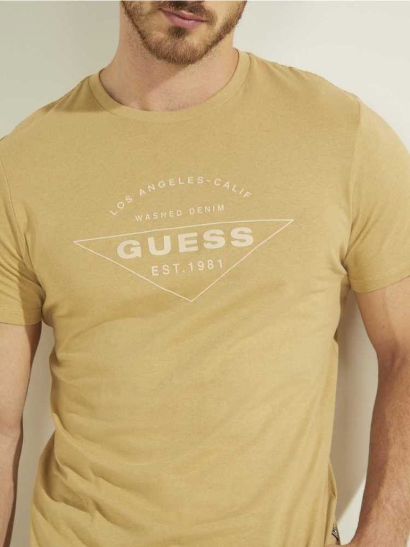 Men's Guess Eco Logo T-Shirts Blue Orange | 6823-OHETW