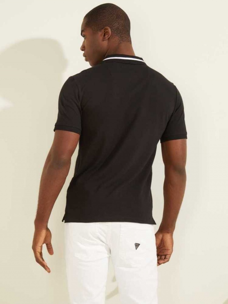 Men's Guess Eco Lyle Polo Shirts Black | 3681-LPJHX