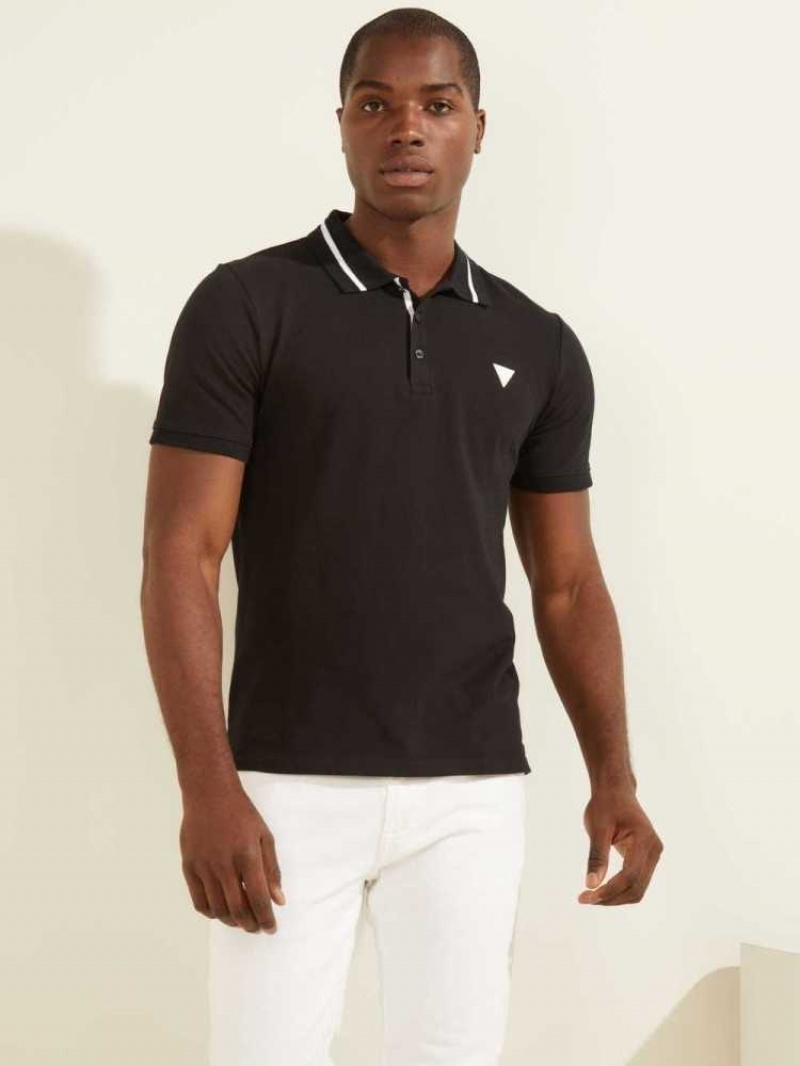 Men\'s Guess Eco Lyle Polo Shirts Black | 3681-LPJHX