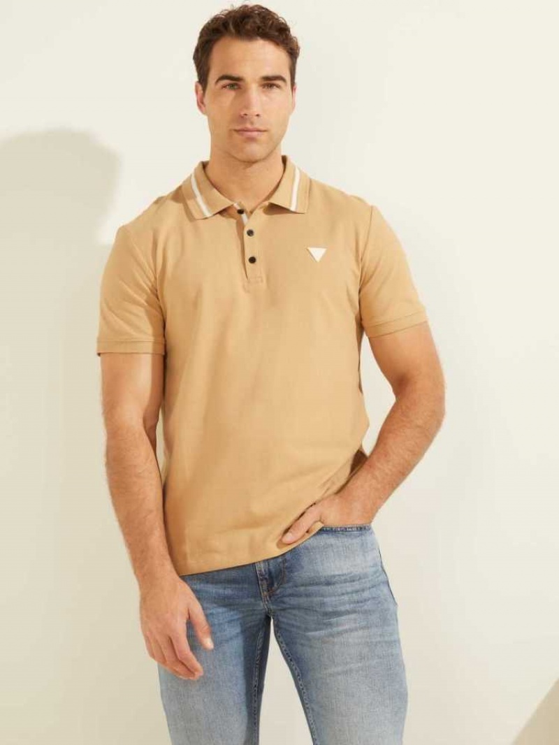 Men\'s Guess Eco Lyle Polo Shirts Blue Orange | 6405-PVXEM