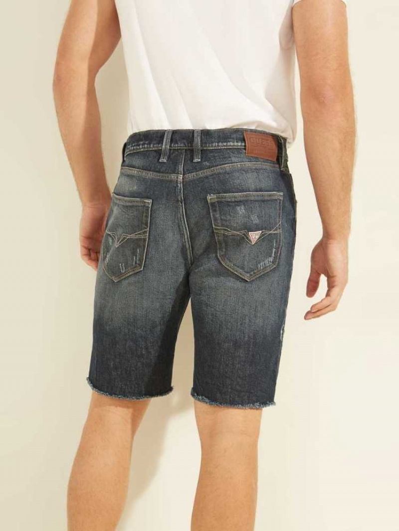 Men's Guess Eco Patch Denim Shorts Blue | 7396-TZWIV