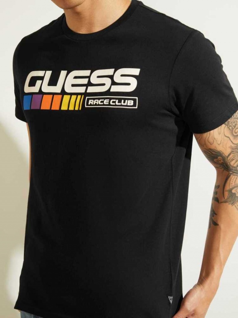 Men's Guess Eco Race Club T-Shirts Black | 9703-UKBSG