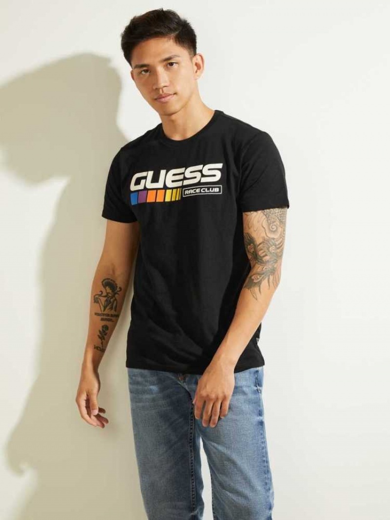 Men's Guess Eco Race Club T-Shirts Black | 9703-UKBSG