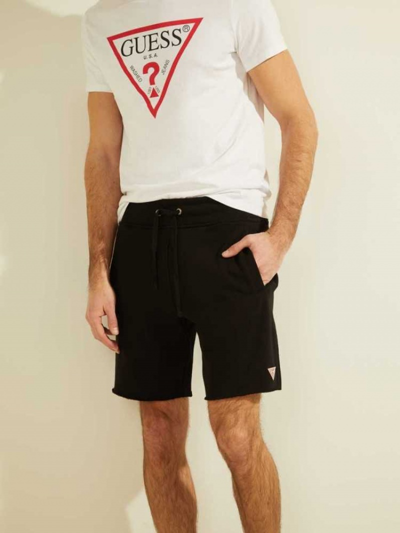 Men\'s Guess Eco Roy Fleece Shorts Black | 3207-SRCEF