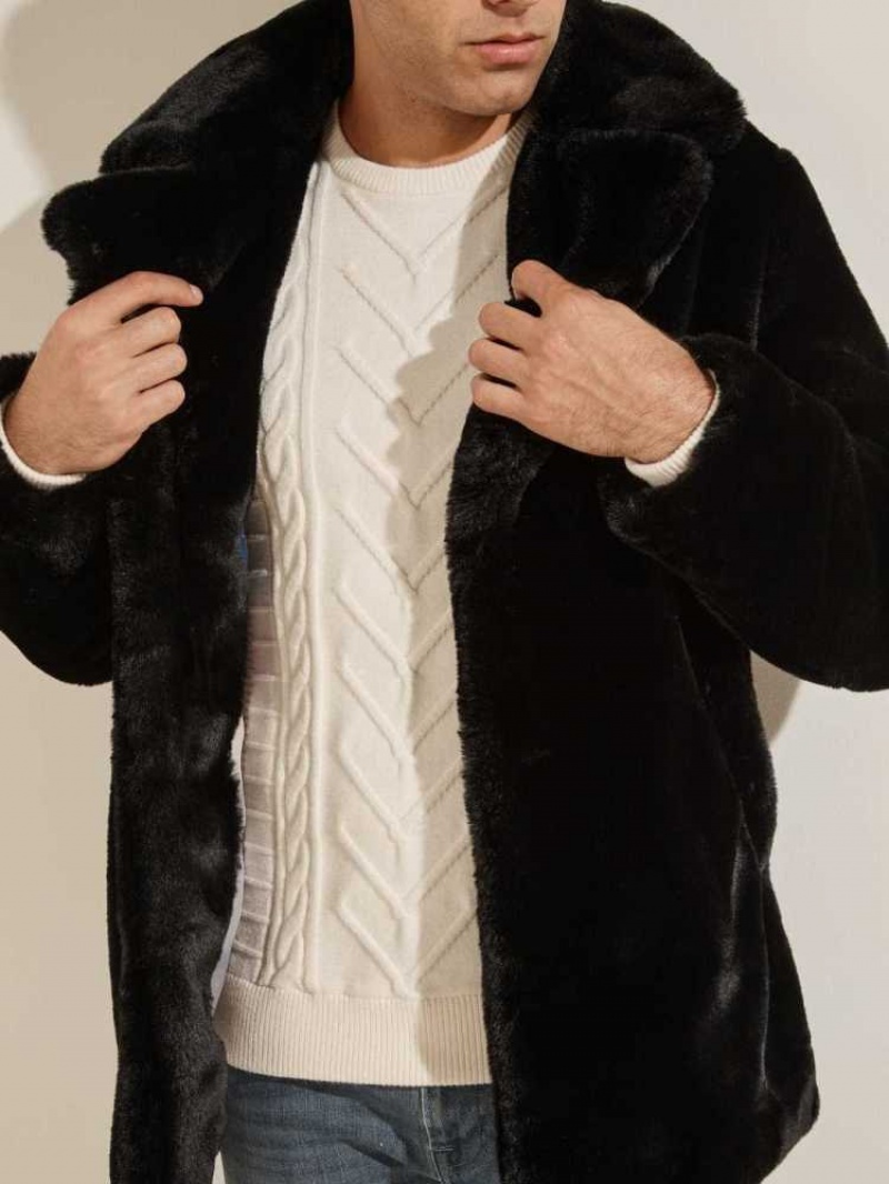 Men's Guess Faux-Fur Coats Black | 5430-RXKAT